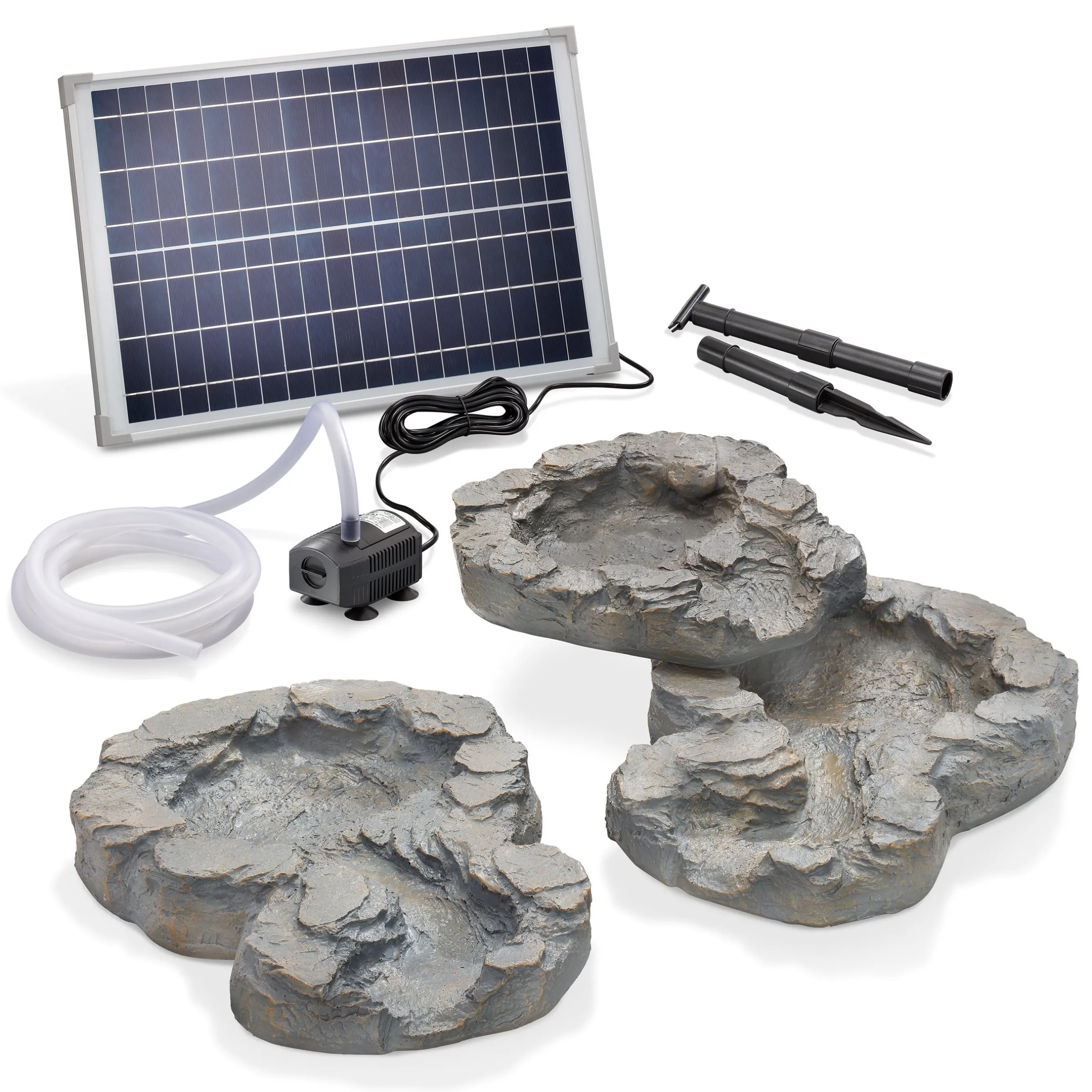 Bachlaufschalen-Set 3-teilig grau mit Solarpumpe