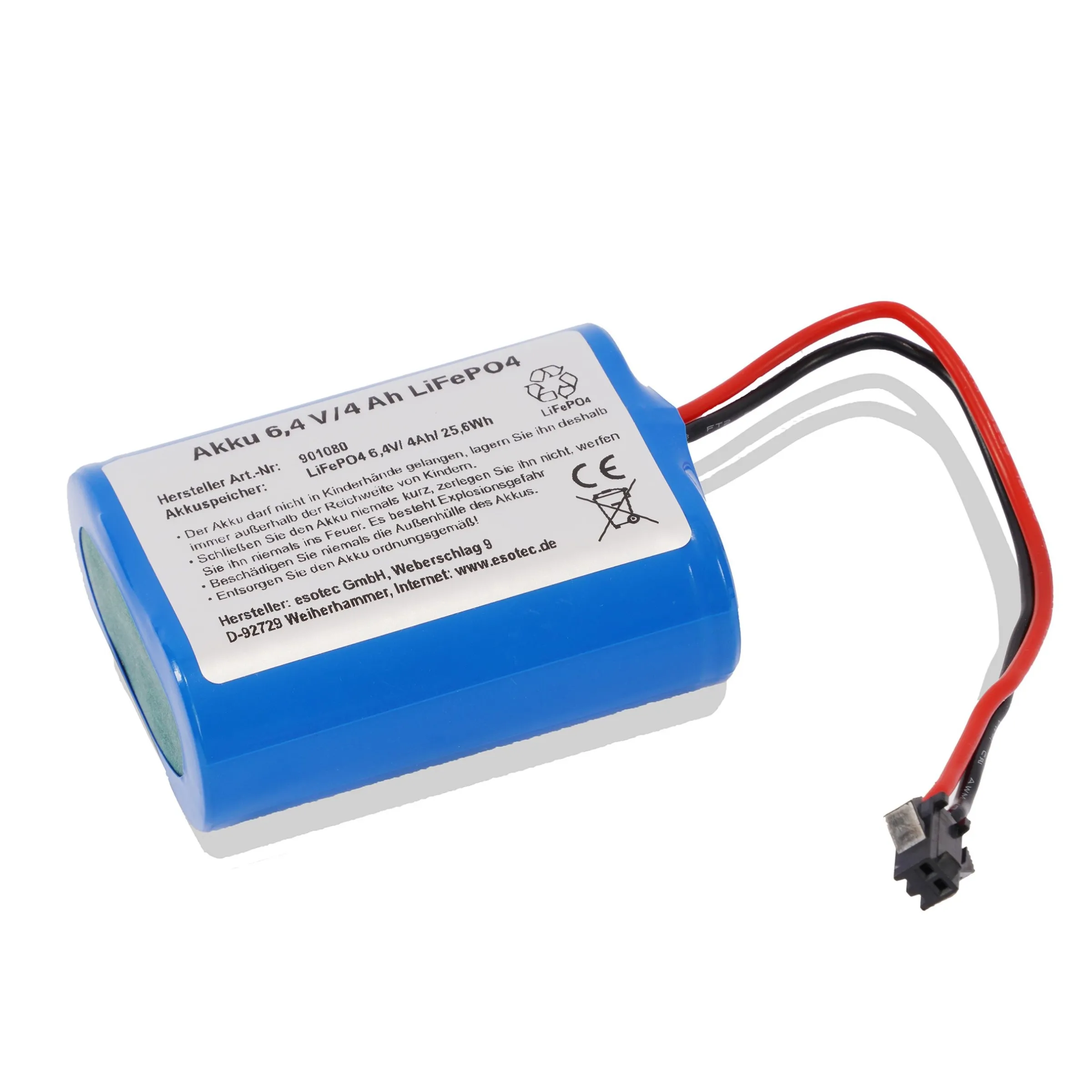Ersatzakkupack LiFePO4 6,4 V / 4 Ah - mit Stecker schwarz
