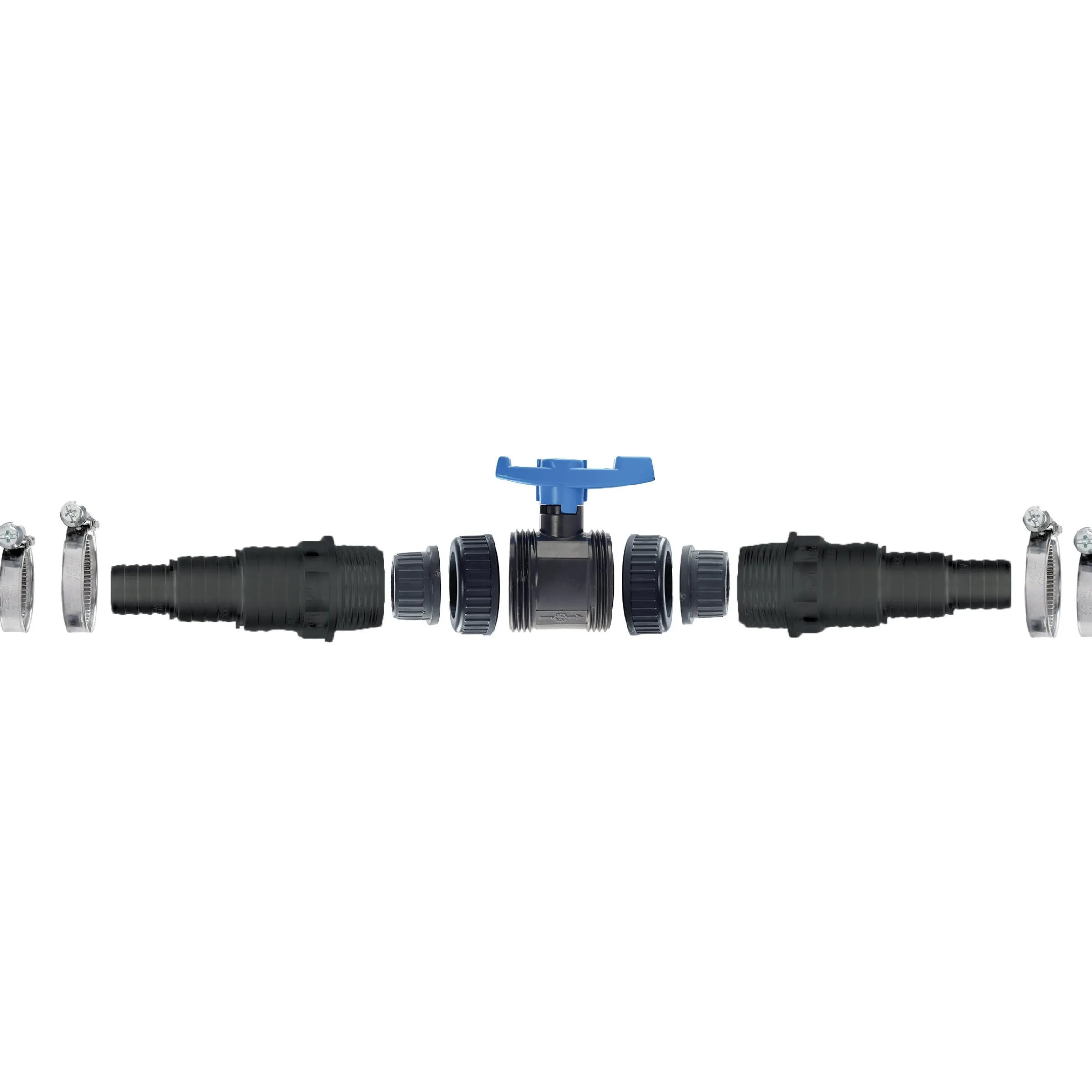 Kugelkopfhahn 19,25 und 32 mm, inkl. 4 Schlauchschellen