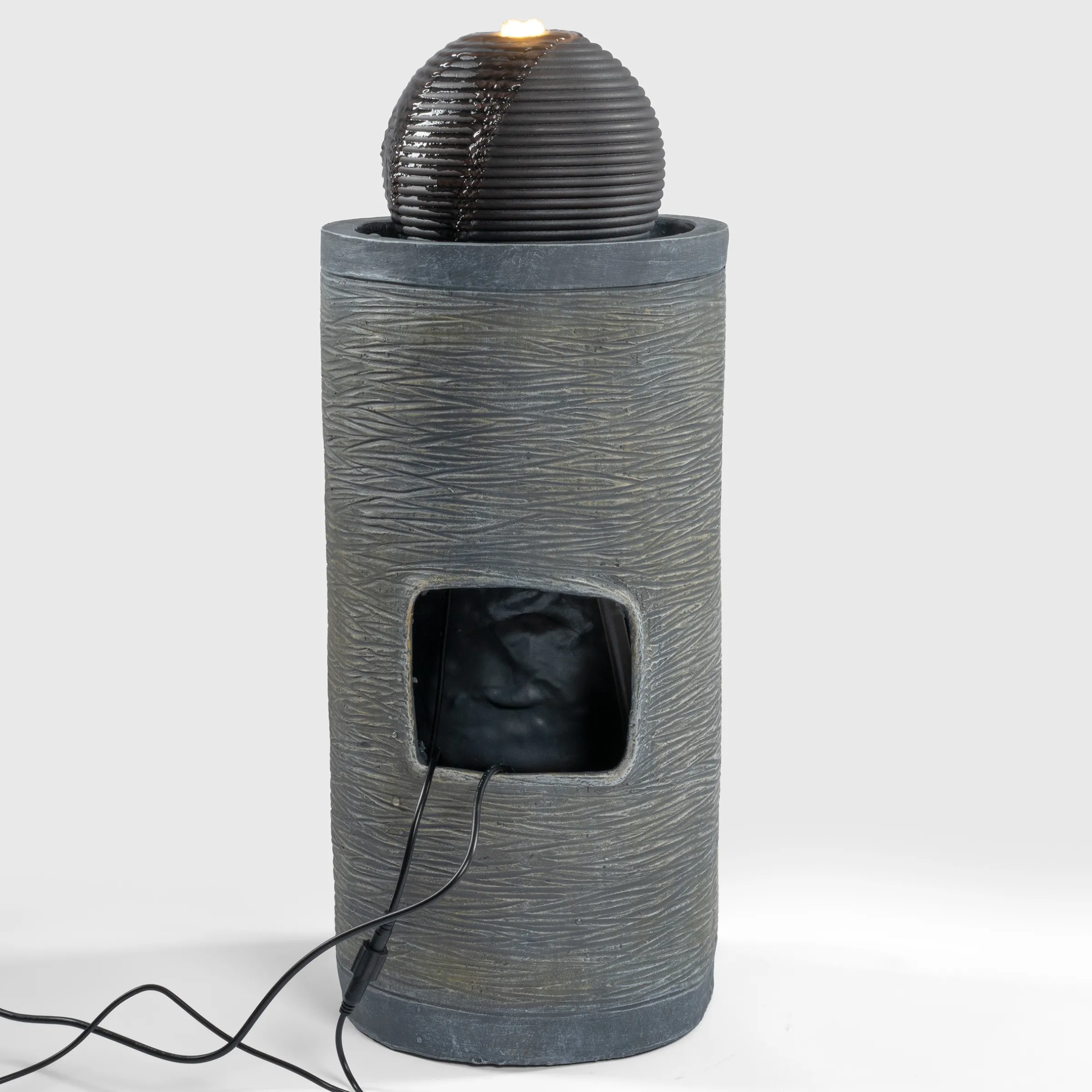 Runder Solar Brunnen mit Quelle, Buddhafigur und LED Licht