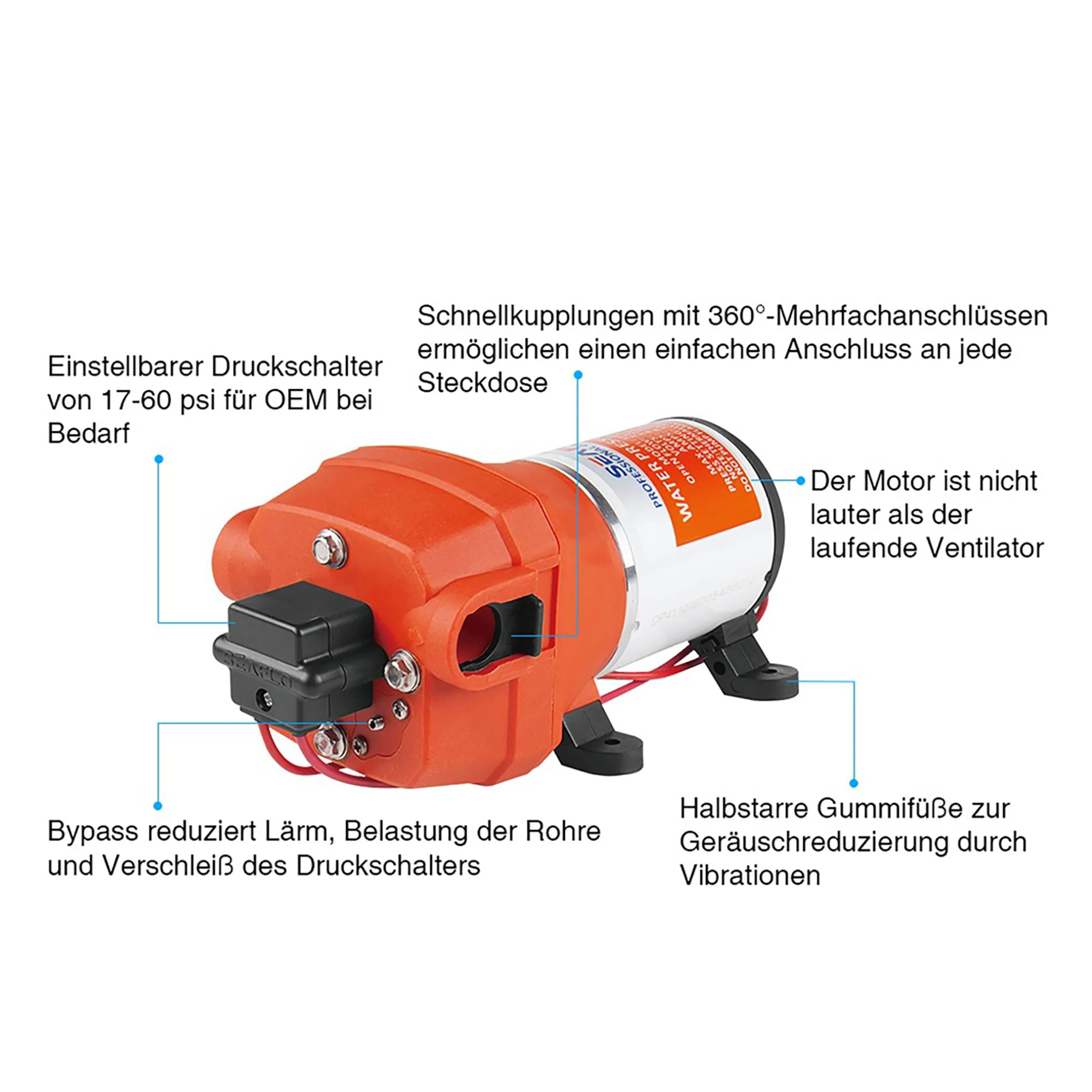 Seaflo 4-Kammer Druck Membranpumpe 12 VDC und 1020 l/h Förderleistung