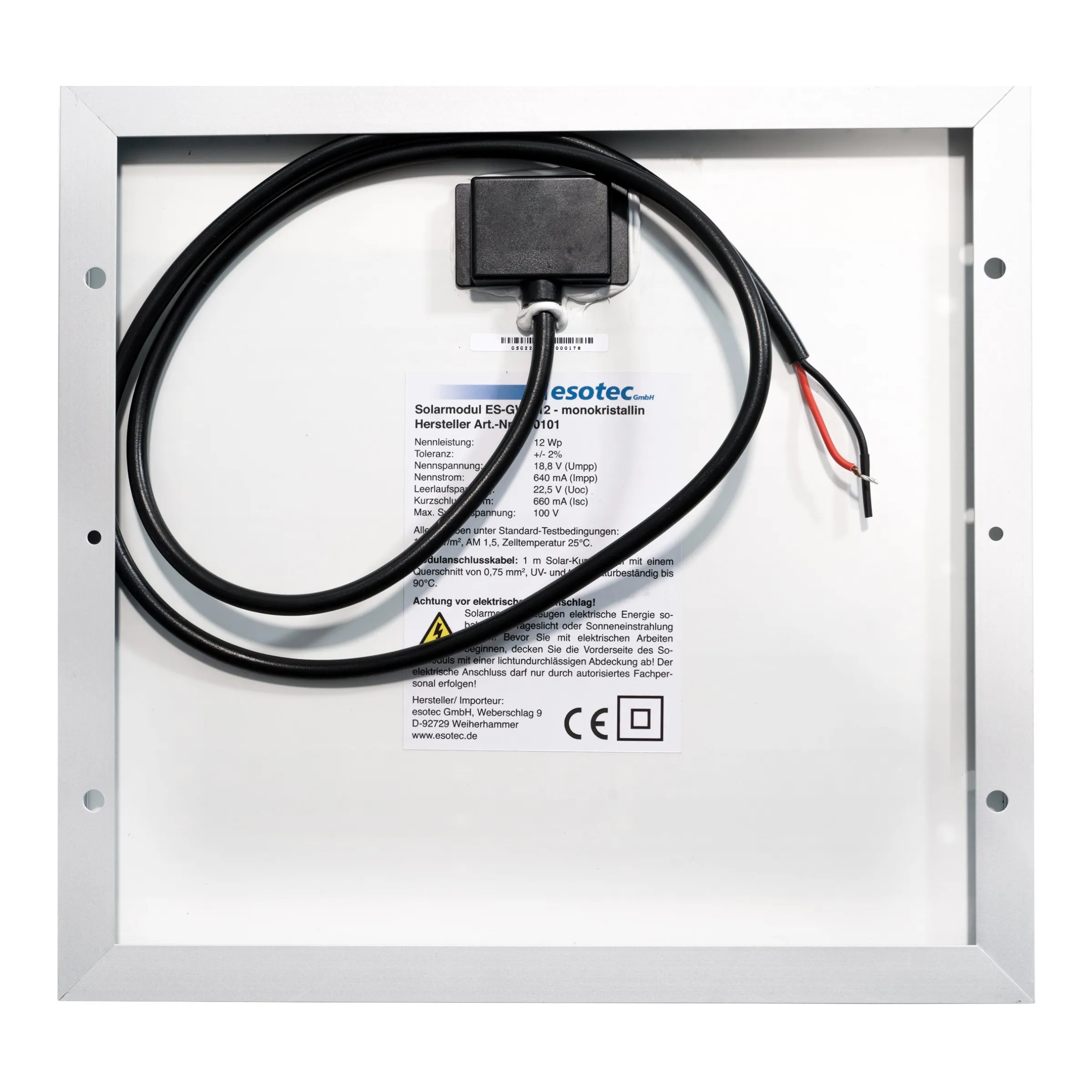 Seraphim Solarmodul 12 Wp 18,8 V mono - 277 x 264 x 17 mm