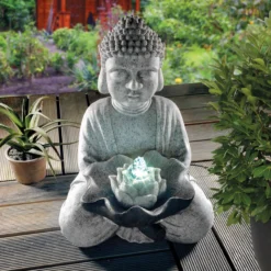 Solarbrunnen Buddha mit LED-Beleuchtung
