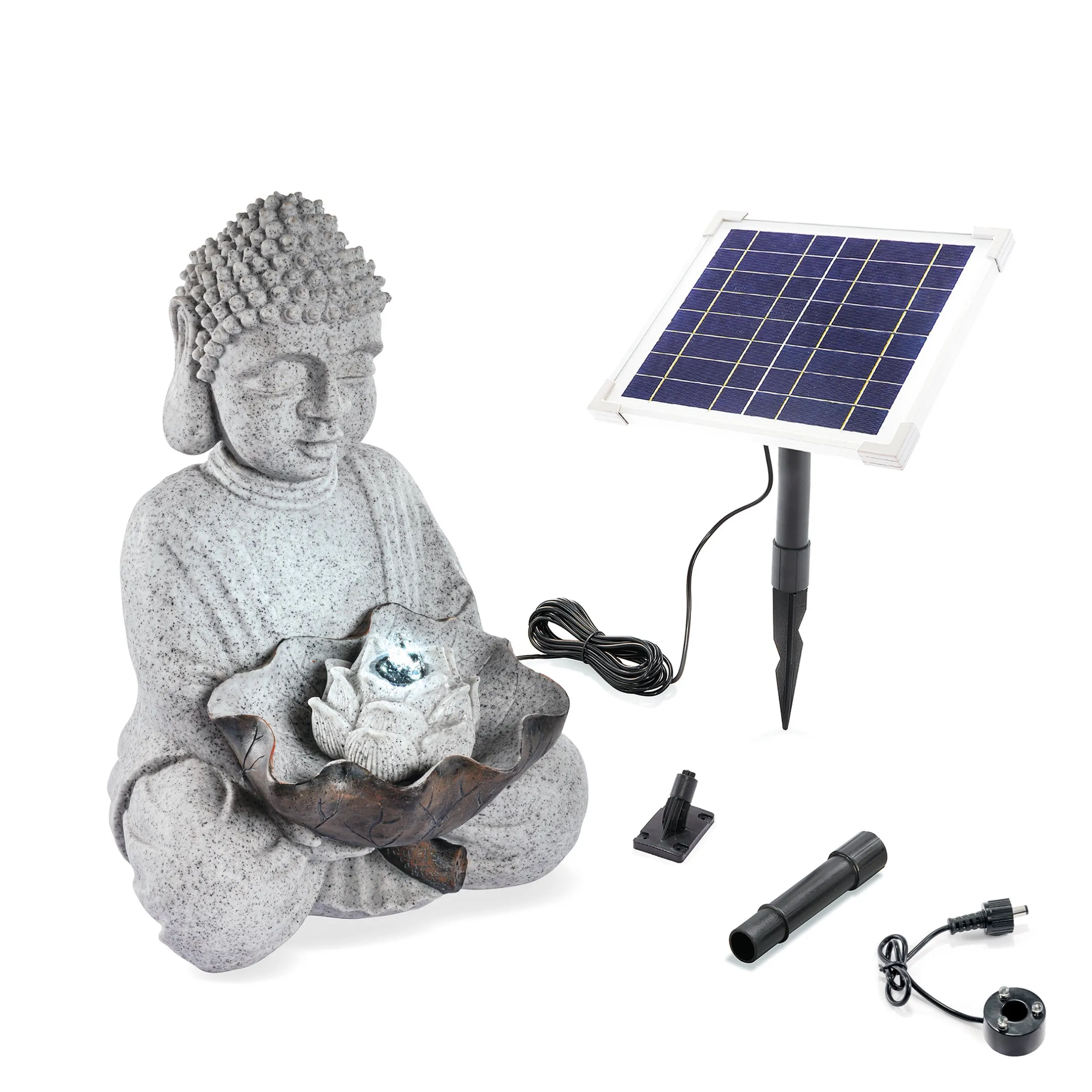 Solarbrunnen Buddha mit LED-Beleuchtung
