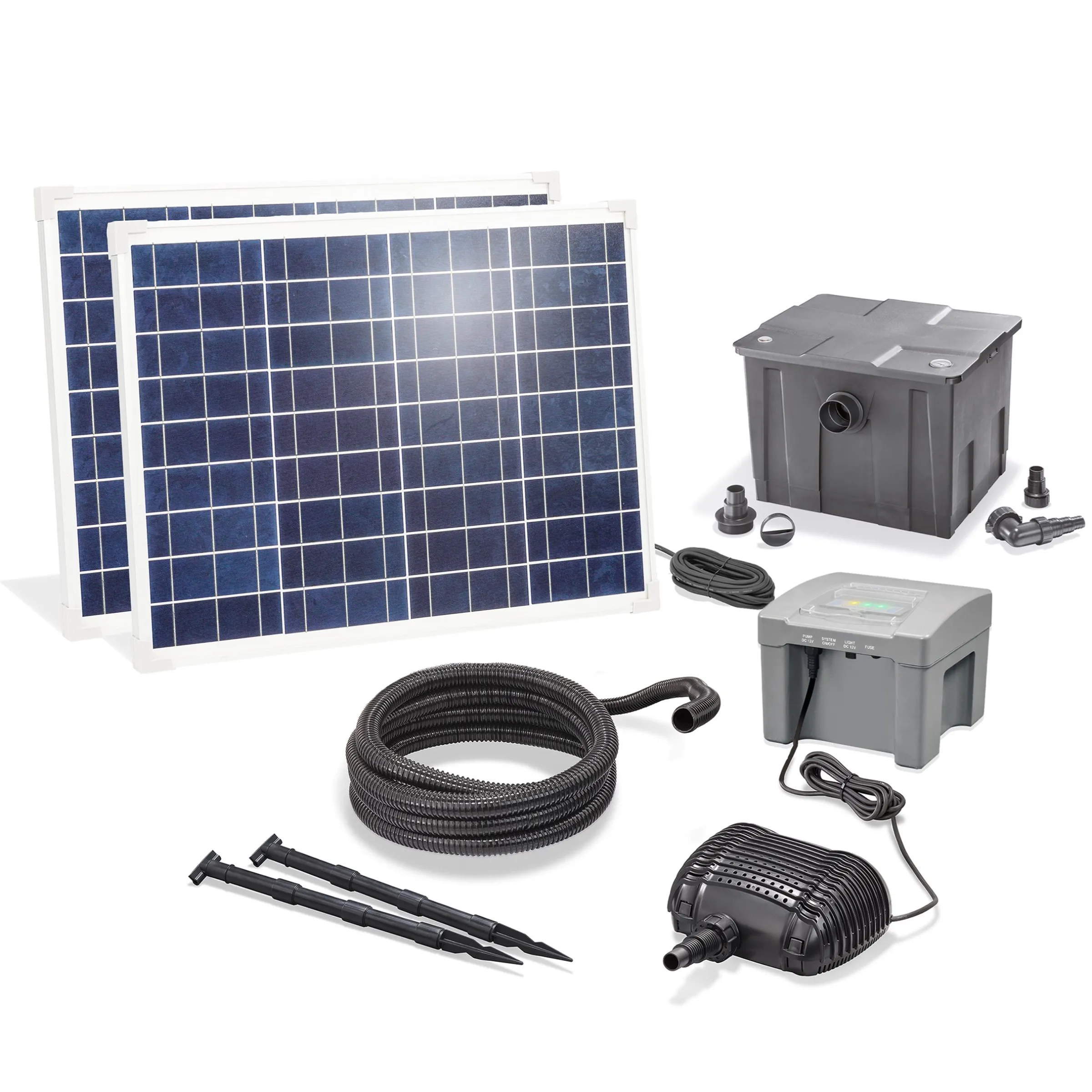 Solar Durchlauffilter-Set 100/4200 mit 24 Ah LiFePO4-Akkuspeicher
