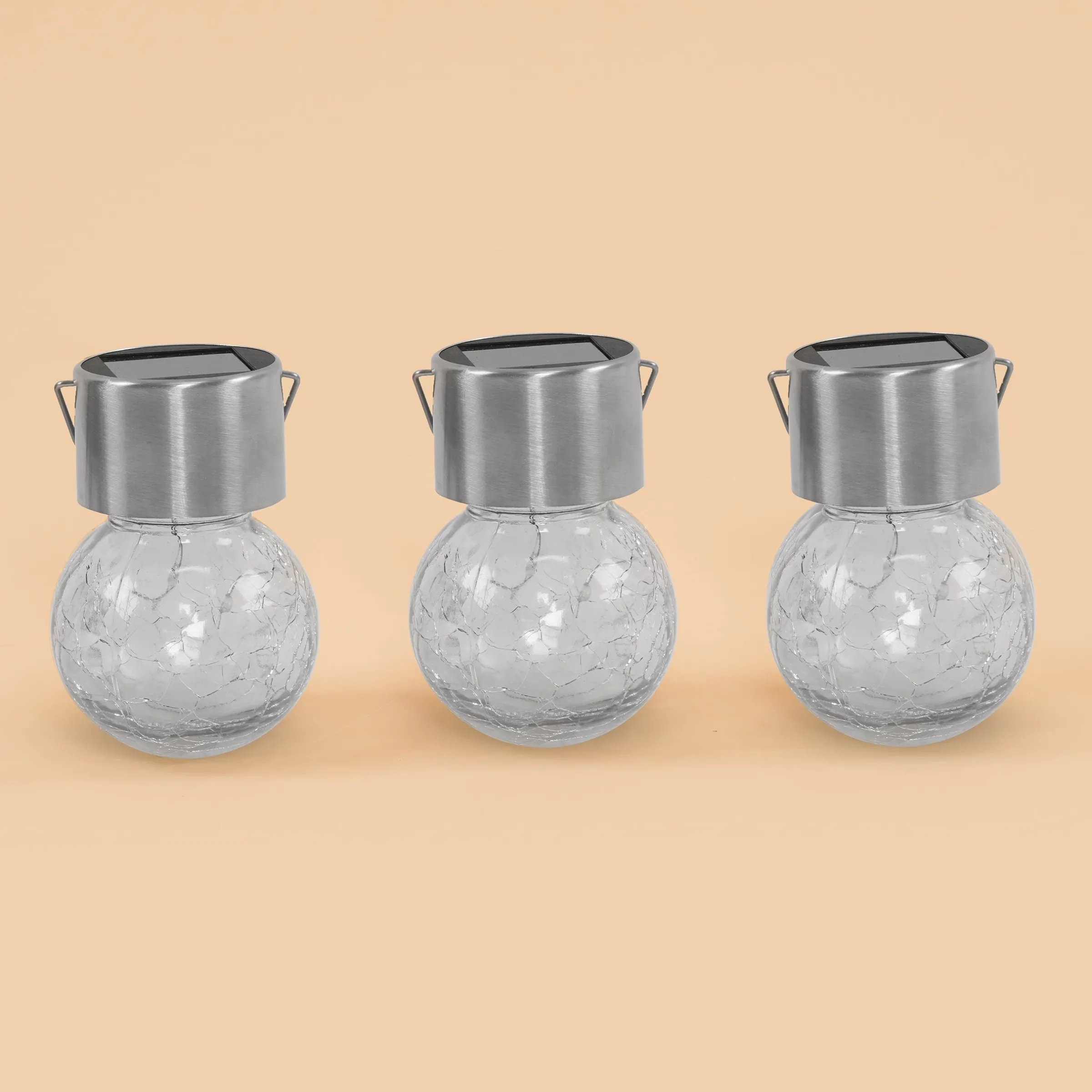 Solar Hängeleuchten 3er-Set Crackle Balls warmweiß