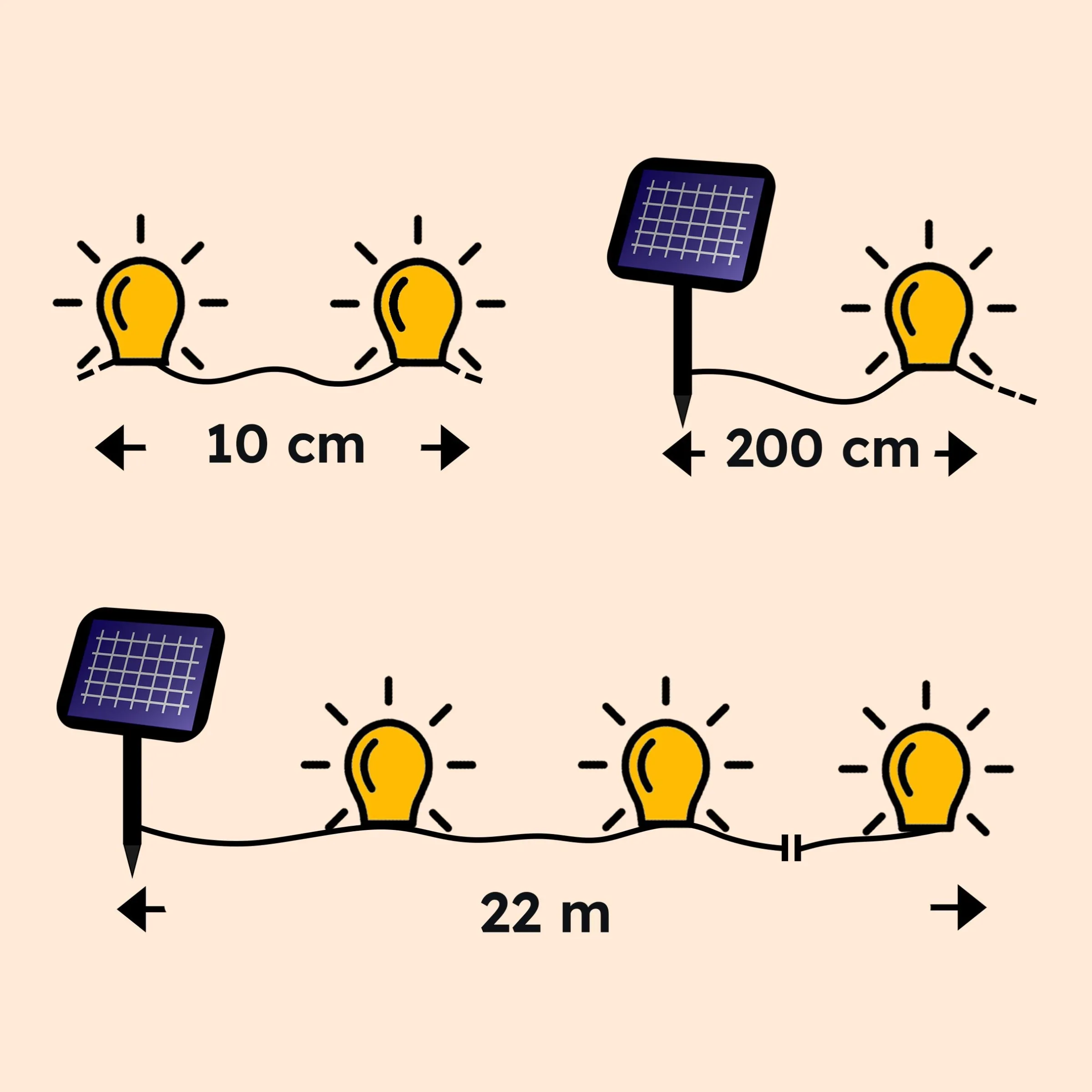 Solar Lichterkette mit 200 warmweißen LEDs