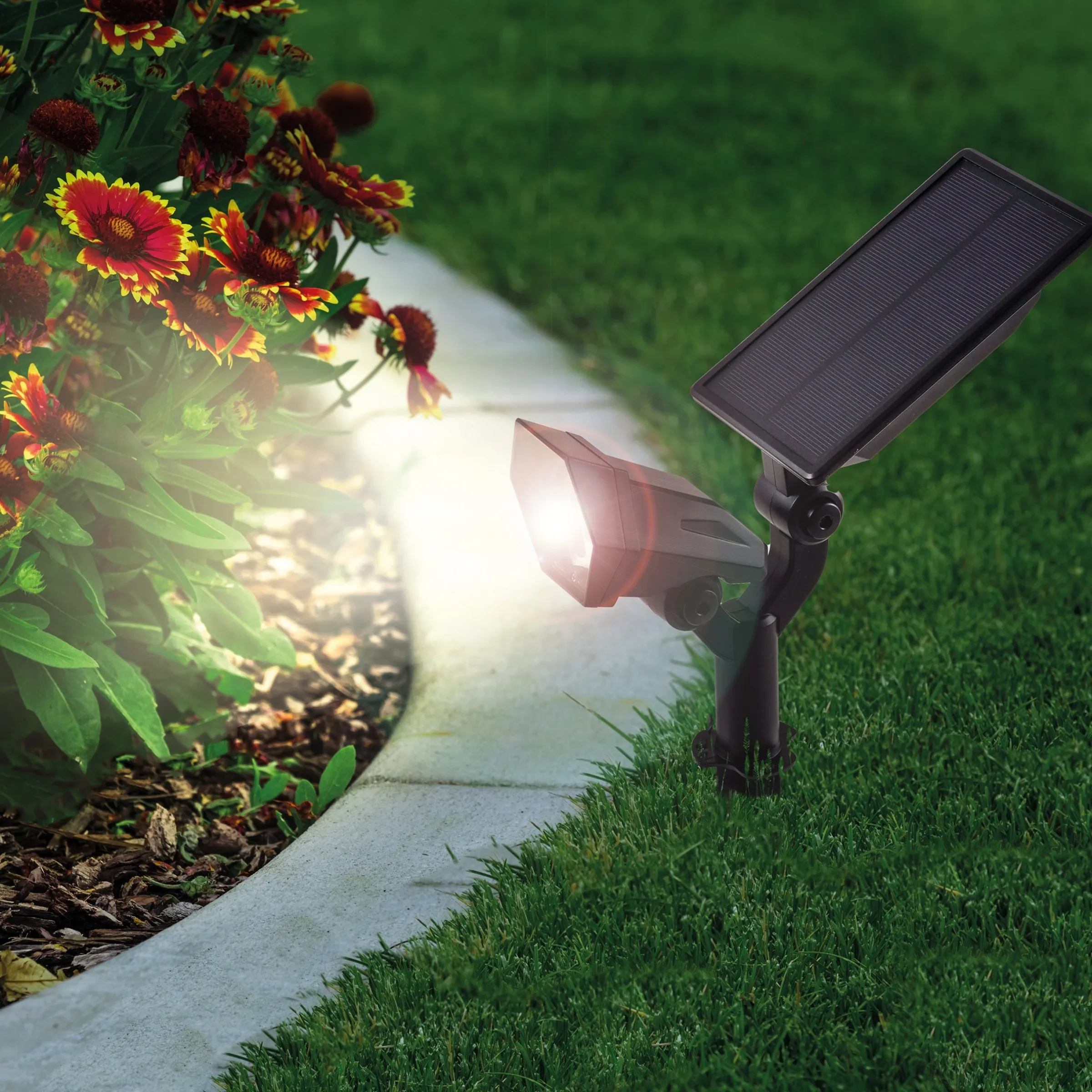 Solar Wand- und Bodenstrahler warm weiß im Kunststoffgehäuse