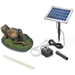 Solar Wasserspeier-Set Frosch seitlich liegend auf Seerose