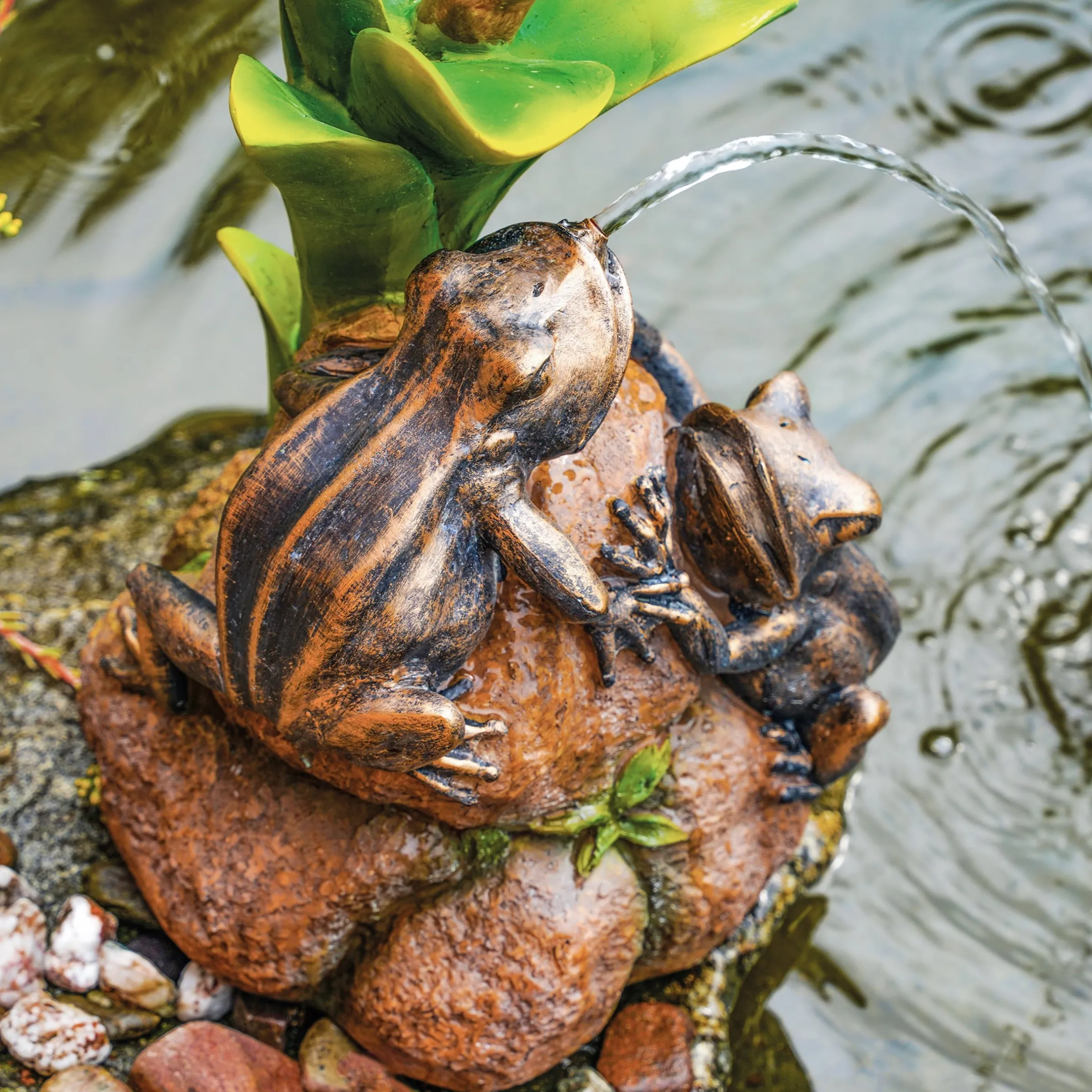 Solar Wasserspeier-Set Froschpaar auf Steinen