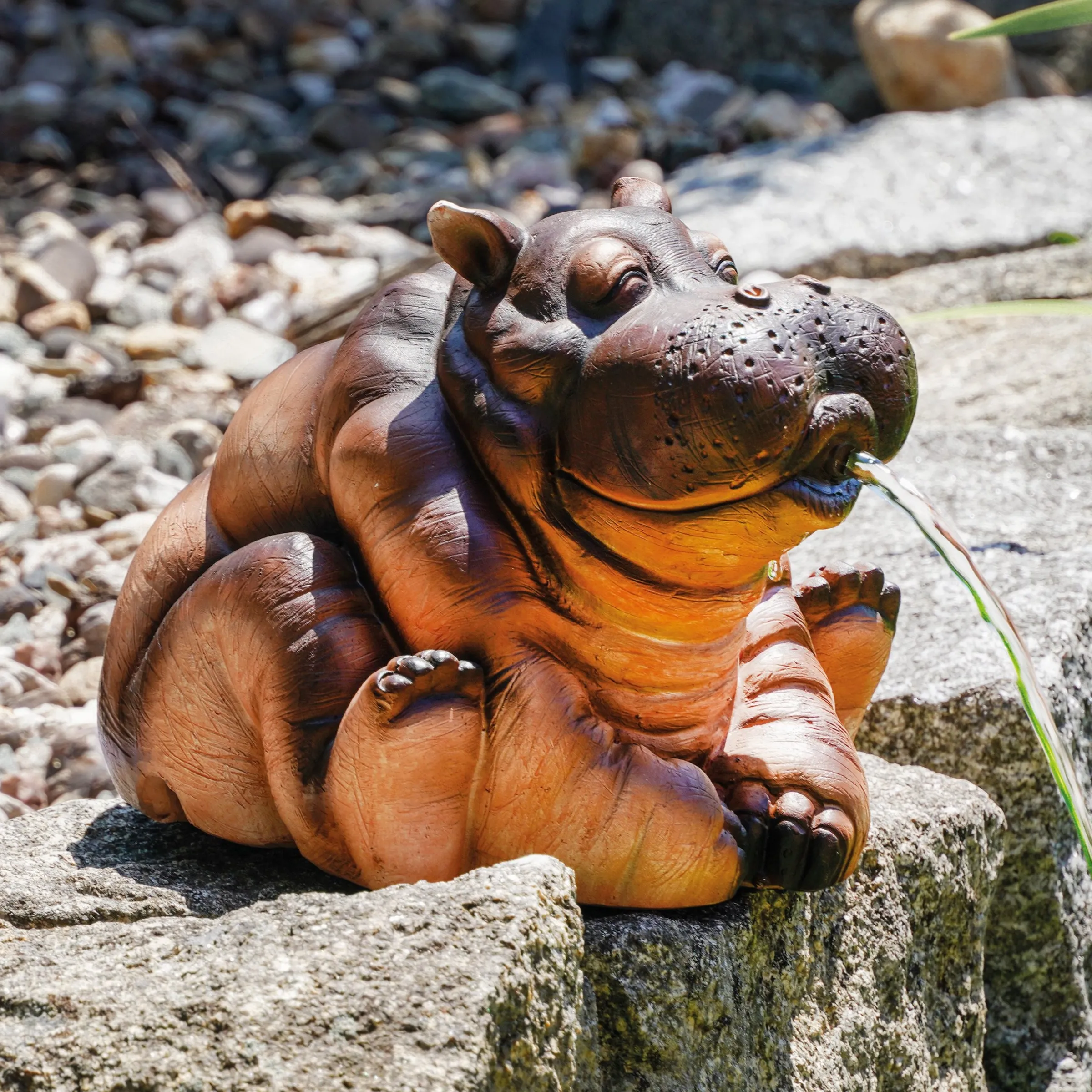 Solar Wasserspeier-Set sitzendes Flusspferd Hippo