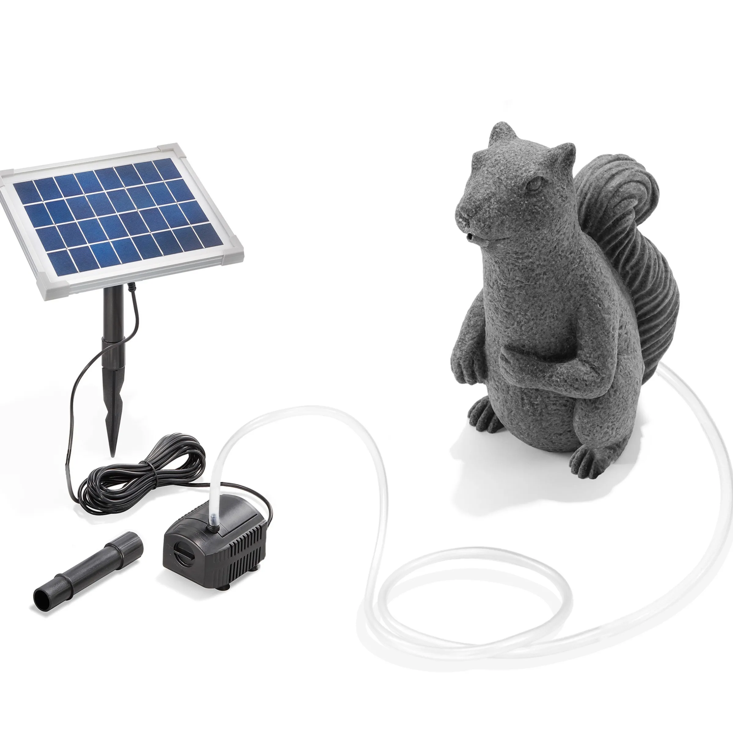 Solar Wasserspeier-Set sitzendes Einchhörnchen Puschel
