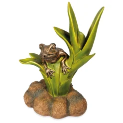 Wasserspeier-Figur Frosch sitzend auf Blättern